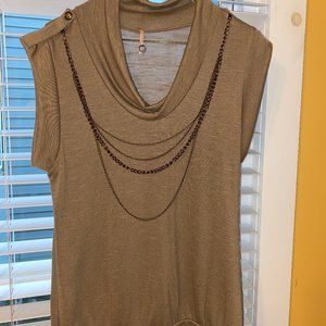 Beige/Tan Tank Top with attached Necklace